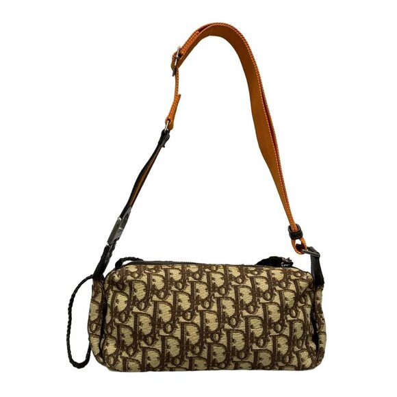 Auth DIOR/ChristianDior Flight Beige Dark Brown Orange Jacquard Leather - Picture 2 of 16